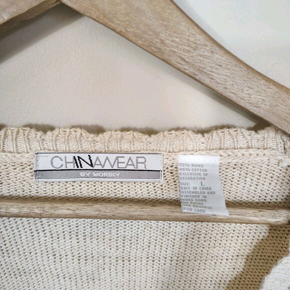 VTG Morsly Embroidered Cardigan Sweater L Ivory Ribbons Flowers Romantic Cottage - Picture 3 of 9